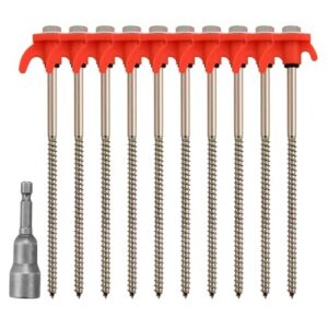 10 Stück robuste Zeltheringe aus Stahl mit Gewinde und Seil-Halterung für stabilen Halt bei Outdoor-Aktivitäten auf hartem Boden, Wald oder Gras.