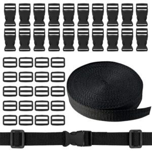 10 Meter schwarzes Nylon Gurtband mit 20 Paar Kunststoffschnallen für vielseitige Anwendungen wie Rucksackgurte und Hundehalsbänder.