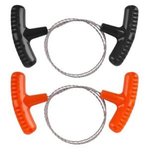2 Stück Drahtsägen aus Edelstahl mit ergonomischen Griffen, ideal für das Schneiden von Holz bei Outdoor-Aktivitäten und Camping. Die tragbaren Sägen sind korrosionsbeständig und leicht im Gepäck.