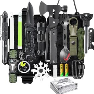 21 in 1 Survival Kit für Outdoor-Abenteuer, gefüllt mit vielseitigen Werkzeugen wie Messerset, Multifunktionswerkzeug, Taschenlampe und mehr, ideal für Camping, Wandern und Notfälle.