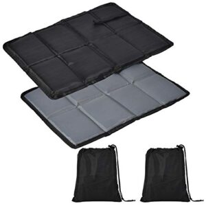 2er Pack faltbare Outdoor Sitzkissen aus robustem Oxford-Stoff in Schwarz und Grau, ideal für Camping, Picknick und Spielplatz, mit Transportbeuteln zur einfachen Mitnahme.