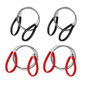 4 Stück Edelstahl Seilsägen in Rot und Schwarz mit ergonomischen Griffen, ideal für Outdoor-Aktivitäten, Camping und Gartenarbeiten.