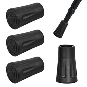 Vier Gummipuffer für Wanderstöcke in Schwarz, ideal für Trekking, Nordic Walking und Outdoor-Aktivitäten, mit rutschfester Oberfläche und ergonomischem Design für besseren Halt.