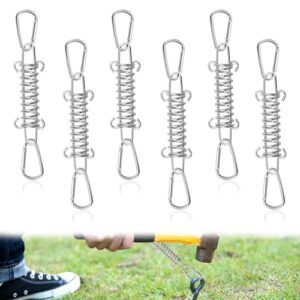 6 Stück hochwertige Edelstahl Zugfedern mit Haken und Karabinern für sichere Befestigung von Sonnensegeln und Campingzelten, ideal für Outdoor-Aktivitäten.