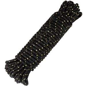 Ein aufgerolltes 8mm Paracord Seil in Schwarz mit orangefarbenen Streifen, geeignet für Outdoor-Aktivitäten, Camping und DIY-Projekte.
