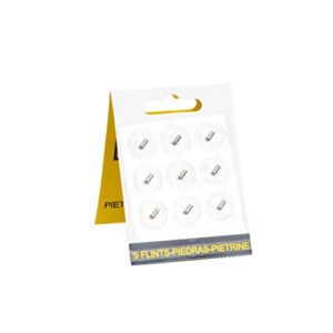 Packung mit 9 Clipper Feuerzeug Zündsteinen in einer stabilen blauen und gelben Verpackung, funktional und langlebig für zuverlässige Zündung.