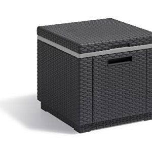 Allibert Kühlbox und Beistelltisch Ice Cube in Rattanoptik aus graphitfarbenem Kunststoff, ideal für Garten und Freizeit.
