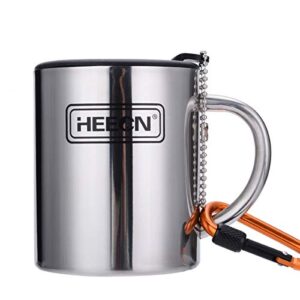 HEECN Camping Becher aus Edelstahl mit doppelwandiger Isolierung, drehbarem Trinkdeckel und Karabiner, ideal für Camping und Outdoor-Aktivitäten.
