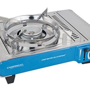 Campingaz Camp'Bistro DLX Stopgaz Gaskocher für Outdoor-Aktivitäten, einflammig mit Piezozündung, 2200 Watt, in kompaktem Design mit integriertem Windschutz.