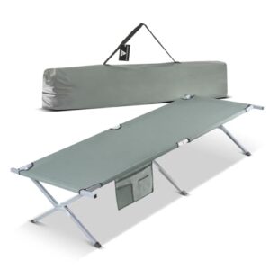 Klappbare Campingliege CL-190 ST in grauem Design mit wetterfestem Bezug und stabilen Metallrahmen, ideal für Outdoor-Aktivitäten und Camping.