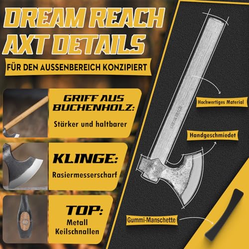 Dream Reach 2PCS Beil Axt Set, geschmiedete Outdoor Axt mit ergonomischem Buchenholzgriff, ideal für Camping und Bushcraft.