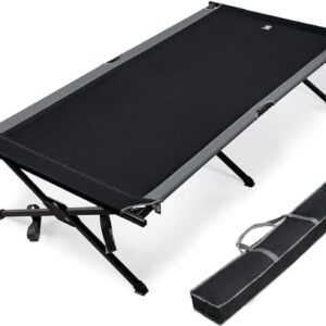 EVER ADVANCED klappbares Feldbett mit 300kg Belastbarkeit, ideal fürs Camping, Reisen und Garten, schwarz, stabiler Metallrahmen.