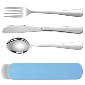 HOTUT Campingbesteck Set aus 3 Teilen in Blau, bestehend aus Gabel, Messer und Löffel in einer praktischen Aufbewahrungsbox, ideal für Outdoor, Reisen und Schule.