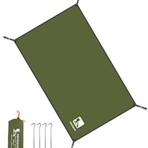 HIKEMAN Zeltplane in Olivgrün, wasserdichte Campingunterlage mit Spannseilen und Erdankern, ideal für Outdoor-Aktivitäten.