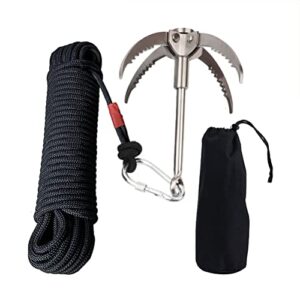 J-ouuo Survival-Greifer aus rostfreiem Edelstahl mit 400 kg Tragkraft und 20 m Seil, ideal für Outdoor-Abenteuer und Klettern.