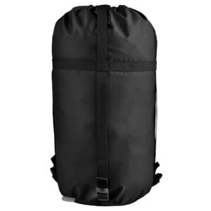 Ultraleichter, wasserabweisender Kompressionssack in Schwarz, ideal für Rucksackreisen, Camping und Outdoor-Aktivitäten, ausgestattet mit einem Kordelzug und verstellbaren Kompressionsriemen.