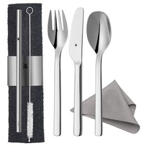 8-teiliges WMF my2Go Besteck Set aus Edelstahl für Reisen und Camping, inklusive Gabel, Messer, Löffel, Trinkhalm und Reinigungsbürste, in praktischem Etui.