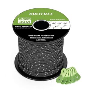 Robuste 30 Meter lange Abspannseile mit reflektierenden Elementen und 200 kg Tragkraft, ideal für Camping und Outdoor-Aktivitäten.