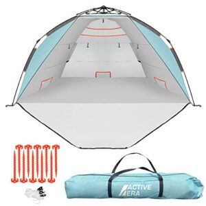 Active Era Luxus Strandzelt mit UV Schutz LSF 50+, wasserabweisend und einfach aufzubauen, auf sandiger Fläche aufgestellt, ideal für Strand und Garten