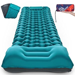 AKSOUL Isomatte in Türkis, selbstaufblasend, ergonomisches Design mit Kopfstütze für maximalen Schlafkomfort beim Camping. Ideal für Pärchen und Familien, leicht und tragbar für Outdoor-Abenteuer.