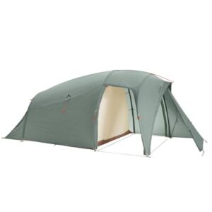 Allround Taurus XT 4P Zelt in Agave-Farbe, ideal für Camping und Wandern, bietet Platz für vier Personen und hat drei Eingänge. Wetterfestes Outdoor-Zelt mit geräumiger Apsis und einfacher Handhabung.