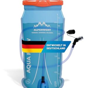 Alpenwert Trinkblase mit Trinkschlauch, BPA-frei, 2 Liter, ideal für Outdoor-Aktivitäten und Sport, ultraleichtes Design für einfachen Transport.