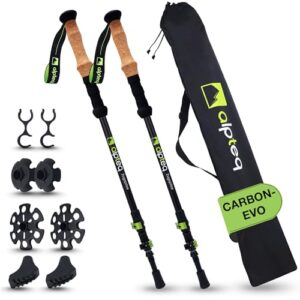 Alpteq Zugspitze Carbon Wanderstöcke Teleskop mit ergonomischem Korkgriff und Zubehör für Trekking und Nordic Walking