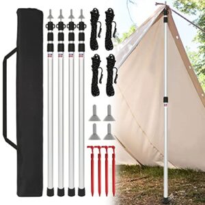 Daromigo 4er Set Aluminium Teleskopstangen von 90 bis 230 cm für Zelt- und Outdoor-Anwendungen, mit Zubehör in praktischer Aufbewahrungstasche.