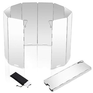 Faltbarer Aluminium-Windschutz für Camping und Outdoor mit 10 Lamellen, ideal zum Schutz von Campingkochern gegen Wind und Kälte, zusammengeklappt in einer tragbaren Tasche.