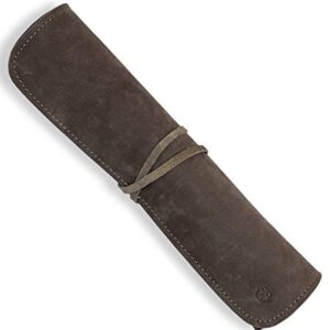 Angus Stoke Messertasche in Olive-Grün aus hochwertigem Büffelleder, ideal für Kochmesser, bietet Platz für bis zu sieben Messer und sorgt für sicheren Transport und Aufbewahrung.