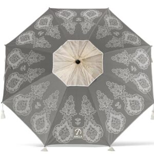 Dunkelgrauer Strandschirm mit einem Durchmesser von 200 cm aus Aluminium, bietet optimalen UV-Schutz mit UPF 50+. Ideal für den Außenbereich, stabil und elegant.