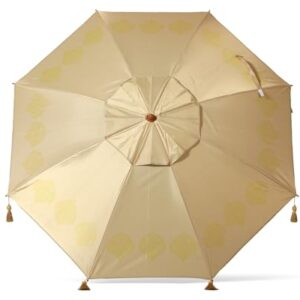 Orientalischer Strandschirm aus Aluminium mit Fransen im Bohemian-Stil, Durchmesser 200 cm, beige, UV-Schutz LSF 50+