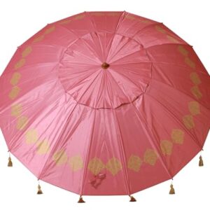 Rosa Strandschirm mit einem Durchmesser von 220 cm, neigbar, aus Aluminium, mit UPF 50+ Sonnenschutz und praktischer Tragetasche, ideal für Strand und Garten.