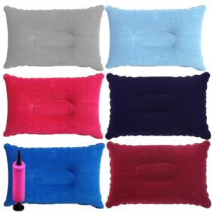 Aufblasbares Camping Kissen Set mit 6 verschiedenen Farben, ergonomisches Design für Nacken- und Kopfunterstützung, ideal für Reisen, Büro und Freizeitaktivitäten.