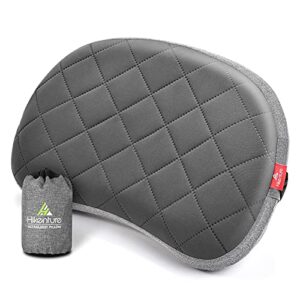 HIKENTURE aufblasbares Camping Kissen in grau mit abnehmbaren Bezug, ergonomisches Design für hohen Schlafkomfort im Freien und auf Reisen