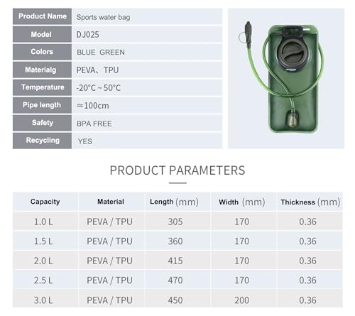 Willceal Auslaufsichere Trinkblase in Grün mit 1,5 Litern Kapazität, ideal für Outdoor-Aktivitäten wie Wandern, Radfahren und Laufen, hergestellt aus BPA-freiem Material.
