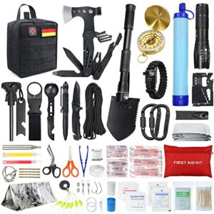 Umfangreiches Außen Notfall Survival Kit mit Erste Hilfe Set, bestehend aus 180 Teilen, inklusive Multifunktionswerkzeugen, Wasserfilterstroh und anderen nützlichen Geräten für Abenteuer in der Natur.