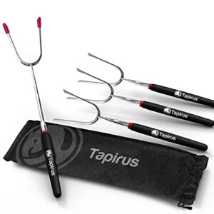 Set von 4 ausziehbaren Camping-Sticks aus hochwertigem Edelstahl mit ergonomischen, isolierten Griffen zum Grillen von Marshmallows, Hot Dogs und Shish-Kebabs am Lagerfeuer.