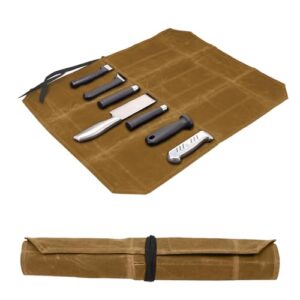 Azonelife Messer-Rolltasche aus gewachstem Segeltuch mit 7 Steckplätzen für Küchenmesser, ideal für Camping und Grillen.