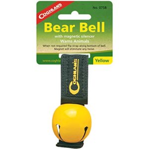 Hochwertige Bärenglocke mit Schalldämpfer in Gelb für Outdoor-Aktivitäten, ideal für Wanderer und Camper zur Tierwarnung.