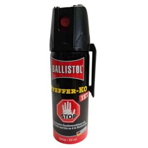 BALLISTOL Pfeffer-KO Jet 50ml Spray – effektives Verteidigungsspray gegen aggressive Tiere mit Panikverschluss und 5m Sprühweite.
