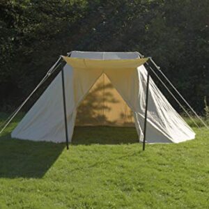 Battle-Merchant Sachsenzelt Jorvik in naturfarben auf einer grünen Wiese, mit klassischer konischer Form und robustem 340 GSM Material, ideal für Camping und Outdoor-Aktivitäten.