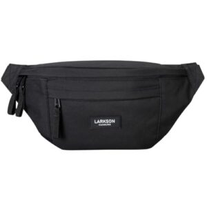 Schwarze Bauchtasche für Damen und Herren, wasserabweisend, ideal für Sport, Outdoor-Aktivitäten und Festivals, mit verstellbarem Gurt und geräumigen Fächern.