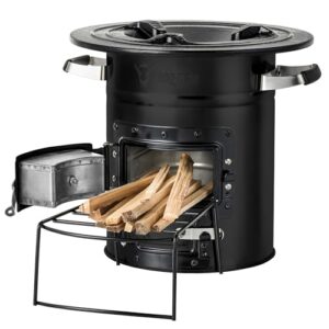 BBQ-Toro Raketenofen RAKETE #2 in mattschwarz, ideal für das Kochen im Freien, mit zwei Kochbereichen und einer Brennkammer für Holzfeuerung.