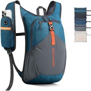 BECOJADDE 15L Wanderrucksack in Türkis mit sportlichem Design, ideal für Outdoor-Aktivitäten, ausgestattet mit verstellbaren Gurten und praktischen Taschen für Smartphone und Zubehör.