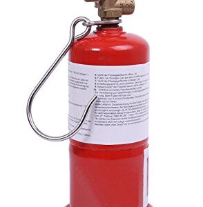 WELDINGER leere rote befüllbare Handwerkerflasche für Propan und Butan mit einem Fassungsvermögen von 0,5 kg in aufrechter Position.
