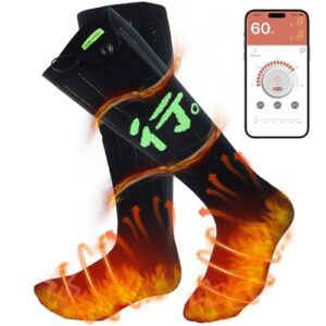 Beheizte Socken für Damen und Herren mit APP-Steuerung und vier Temperaturmodi, ideal für Outdoor-Aktivitäten wie Wandern und Skifahren.