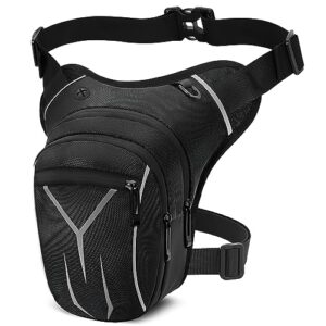 Stilvolle und wasserdichte Beintasche für Herren und Damen, ideal für Outdoor-Aktivitäten wie Wandern und Camping, mit reflektierenden Elementen und mehreren Reißverschlusstaschen.