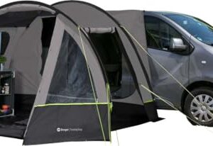 Das BERGER Busvorzelt Touring Easy bietet zusätzlichen Wohnraum für Camping mit Fahrzeugen wie Vans und SUVs. Das freistehende Zelt ist wetterfest, stabil und ideal für entspannte Campingausflüge.