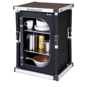 Faltbare Campingküche von BERGER mit Aluminiumgestell und Staufächern für Outdoor-Küchenmöbel und Campingschränke, ideal für camping und outdoor Aktivitäten.